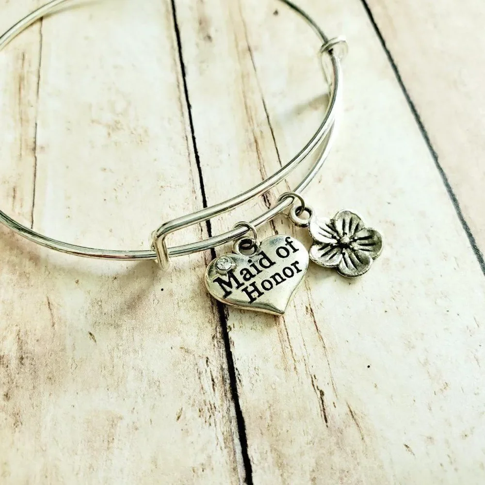 Maid of Honor Charm Bracelet, Wedding Jewelry